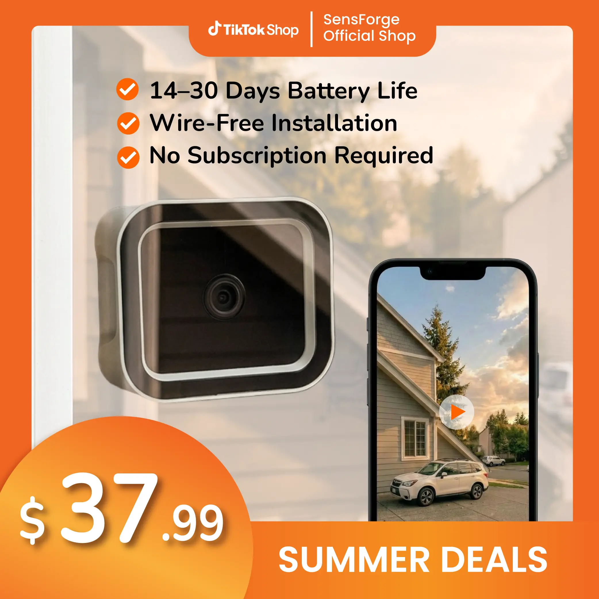 Sensforge Wireless Window Security Camera - Home Security Device with Smart Tech, Cable Remote, Mount Charging Support, Connection Function, Manual Control (Popular Summervibe Garden Camera System Component), Cameras