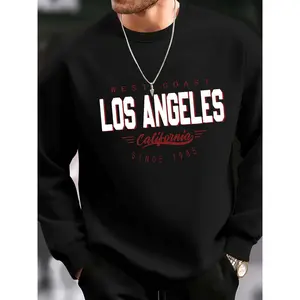 Men's Vintage 1985 West Coast Los Angeles California Graphic Print Sweatshirt - Casual Long Sleeve Round Neck Pullover, Regular Fit Machine Washable, Vintage Sweatshirt, Everyday Clothing, Soft Fabric