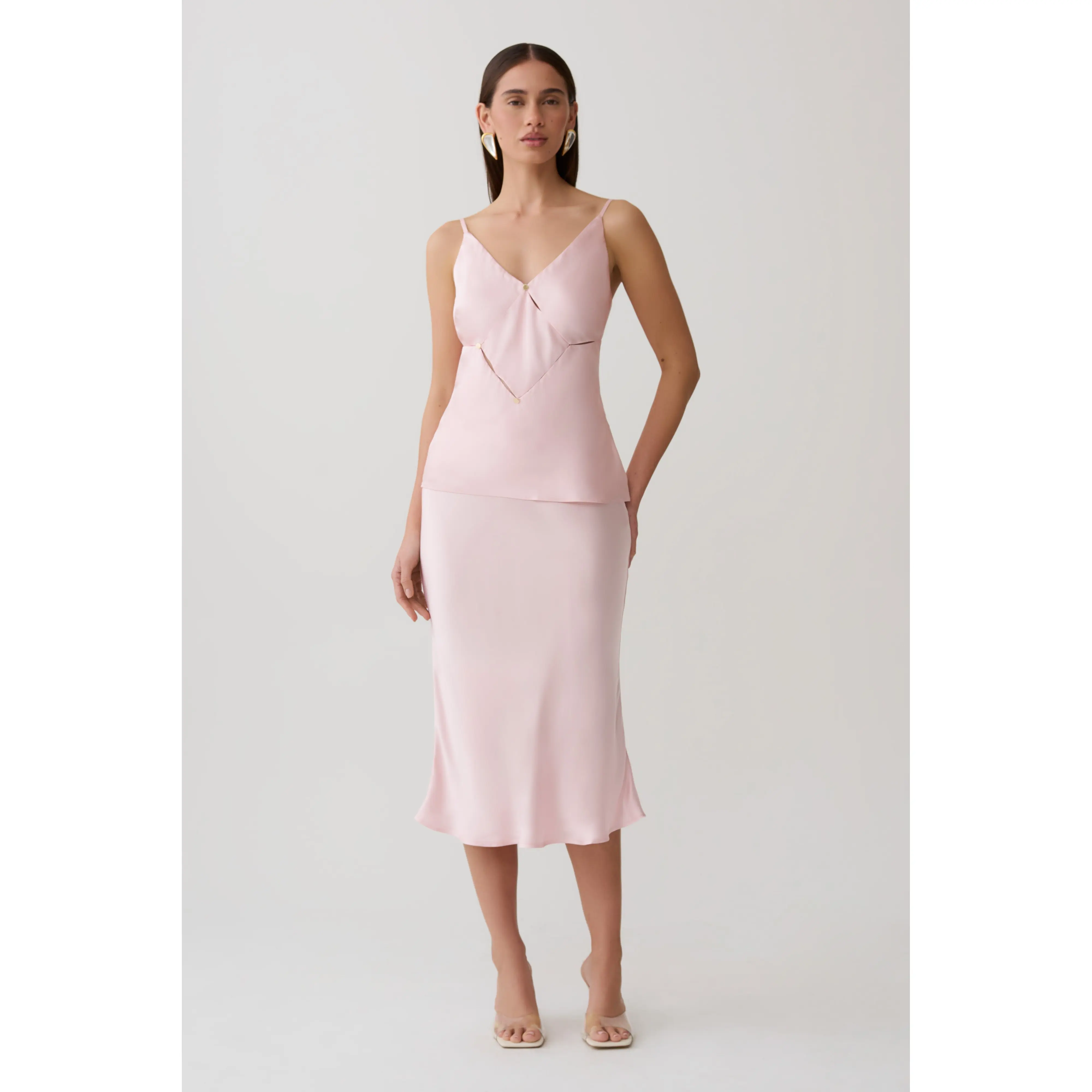 Hattie Satin Midi Skirt - Pale Pink