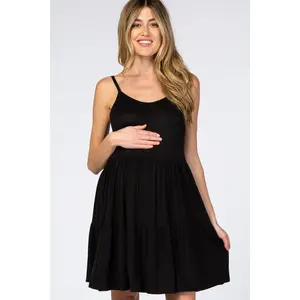 Black Tiered Maternity Tank Dress