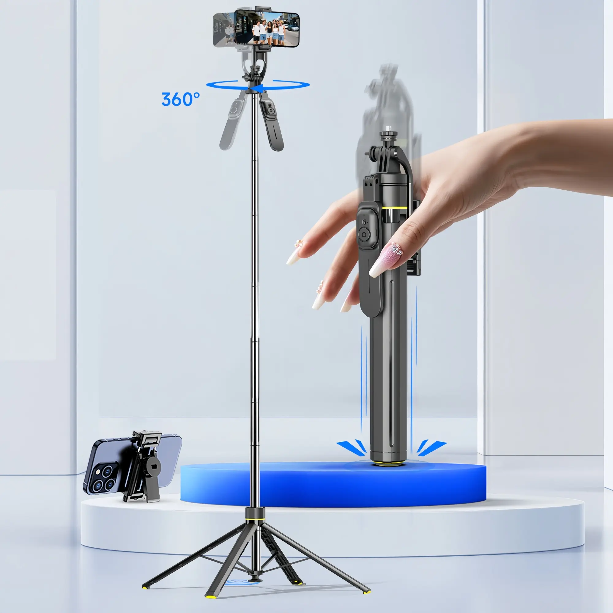 175cm Phone Tripod Selfie Stick, Five-In-One Selfie Pole & Remote Control, Portable iPhone Android Camera Stand, Travel Photography Accessory, Mobile Phone Accessories