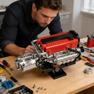 KMS JDM Legend Engine Building Blocks, 4G63 Turbo 4-Cylinder Model Kit with Realistic Moving Parts, Miniature Engine Assembly Set, Mechanical toys suitable for boys, indoor collection and display, birthday gifts
