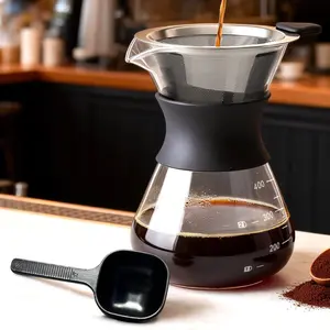 Pour over Coffee Maker with Stainless Steel Filter & Spoon, 13.5/20oz Glass Drip Pot, Reusable Manual Coffee Dripper, No Paper Filters