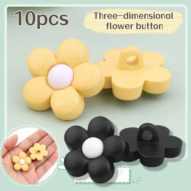10pcs 18mm Colorful 3D Flower Cartoon Cute Buttons, Woolen Shirt Open Front Jacket Decoration, Fashionable Button Design