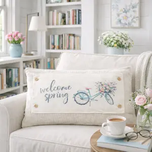 PANEL ONLY: RECTANGLE for throw pillow Flowers Tulips Vintage Old Floral SPRING BIKE