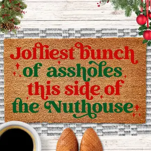 Jolliest Bunch of Assholes This Side of The Nuthouse Doormat, Christmas Decor, Christmas Doormat, Winter Decor, Holiday Porch Decor, Outdoor