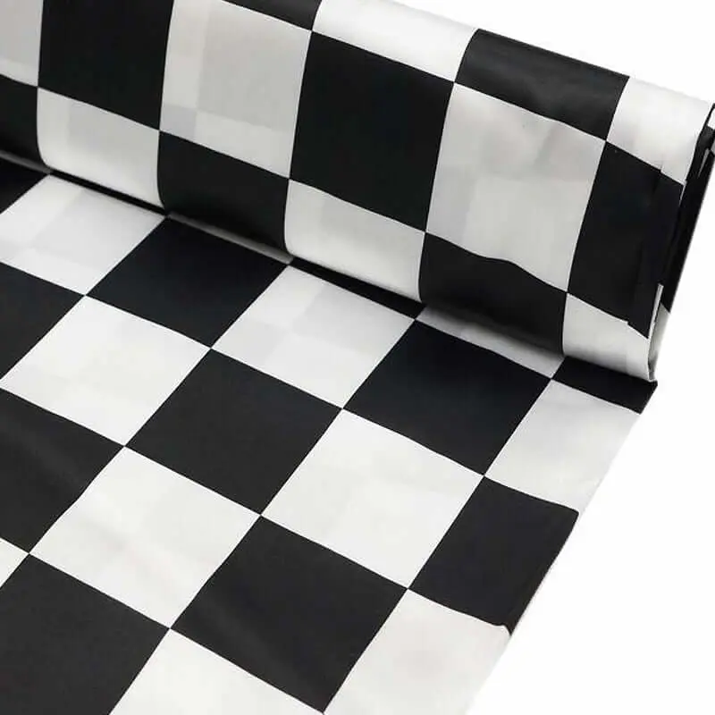 Smooth Satin Black-White Geometric Fabric Bolt Roll, 54"x10 Yards - DIY Craft Supplies for Dress Making, Backdrops, Draping Tables, Runners