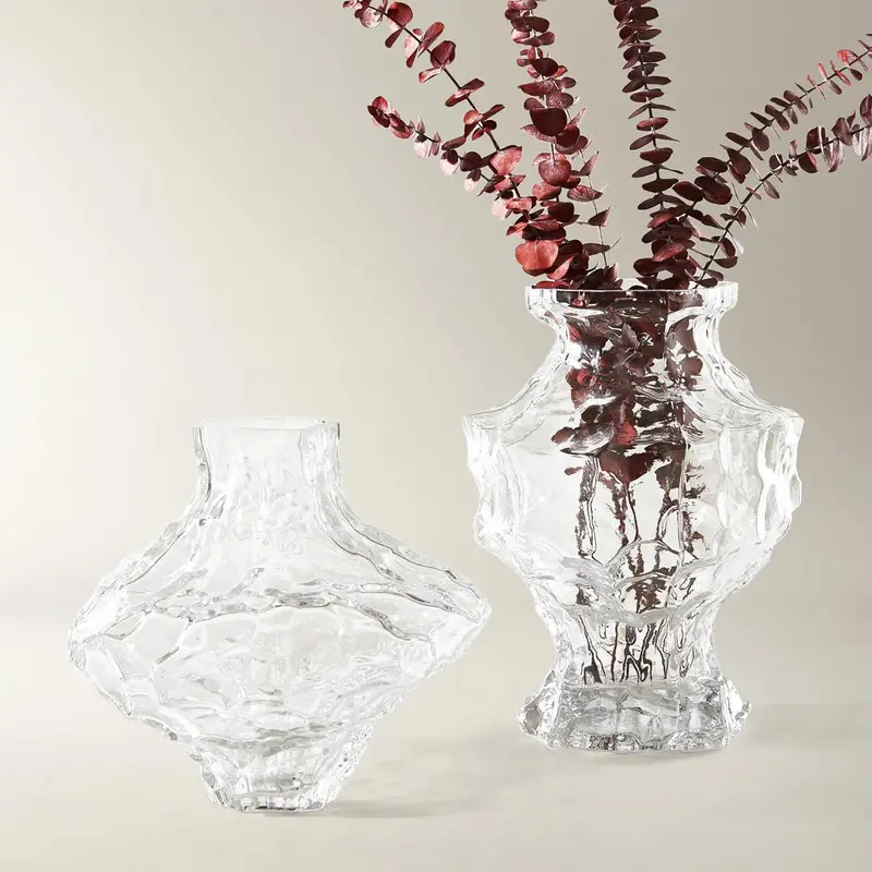 Z Gallerie Mari Large Smooth Glass Flower Arrangement Vases Set - Minimalist, Geometric, Handmade, Sculptural, Soft-Cloth Wipe Clean, Lightplay Texture, Water-Ripple Look, Artistic Home Decor for Plants & Flowers
