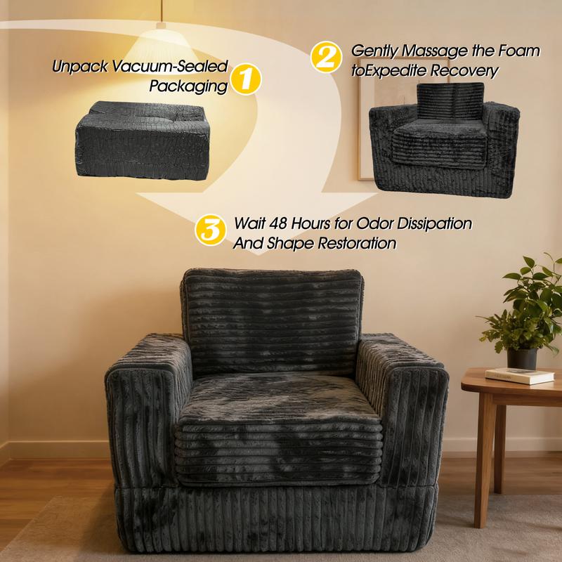 Modern High-Density Foam Sofa Bed, couch for living room, No Assembly Required, Comfy Floor Recliner, Charcoal Grey cloud couch for living room bean bag chair sofa living room furniture