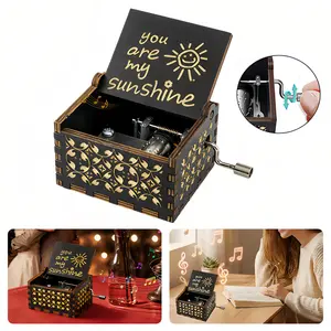 Vintage Wooden Music Box – Engraved Floral Design, You Are My Sunshine Hand Cranked Musical Box for Women Kids, Creative Gift for Valentine’s Day, Birthday, Anniversary, Wedding, or Home Decor
