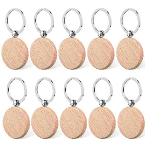 10pcs Round Wood Keychains Blanks Wooden Keyrings Suitable for Laser Engraving Gift