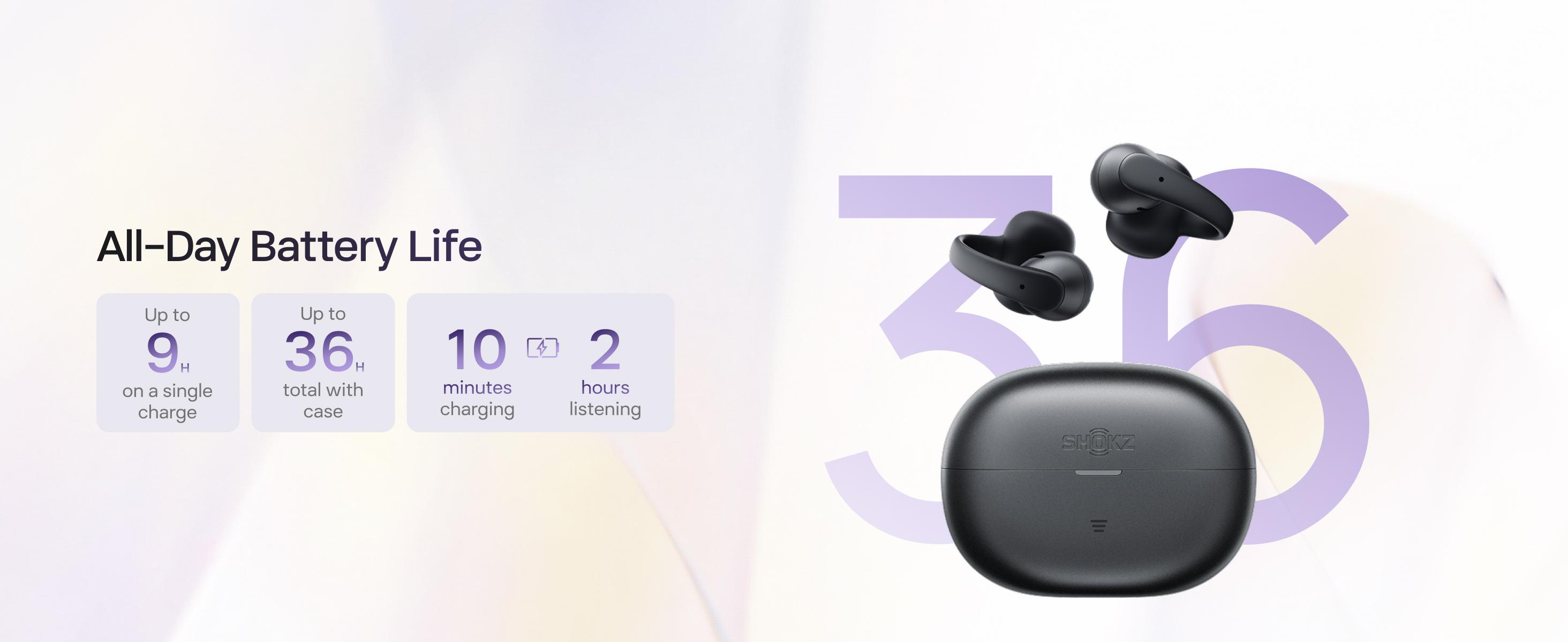 SHOKZ OpenDots Air - Open-Ear, Clip-On Earbuds - Bluetooth 6.1, Up to 36 Hours of Listening, Interchangeable Earbuds, Touch Controls, Dual AI Noise-Canceling Microphones, IP55, Bassphere Technology, DirectPitch Technology