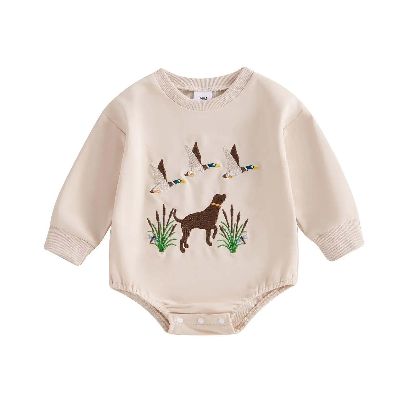 Newborn Baby Boy Girl Duck Hunting Clothes Embroidery Bubble Romper Long Sleeve Bodysuit Oversized Sweatshirt Fall Outfit