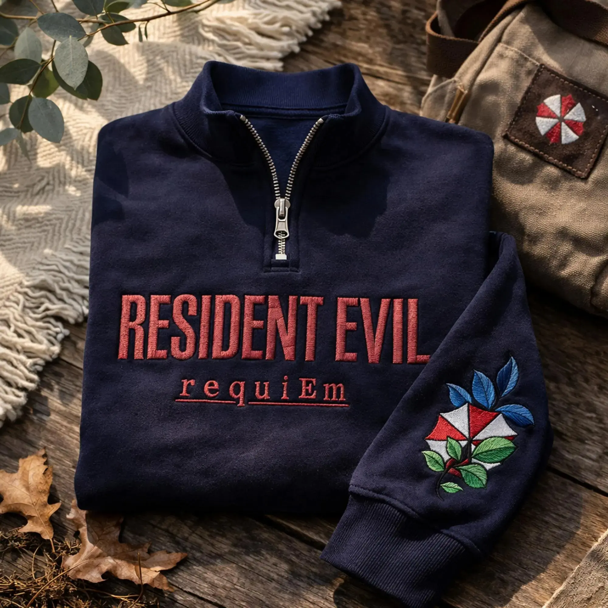 Resident Evil Requiem Embroidered Quater Zip, Vintage Resident Evil Requiem Shirt, Game Resident Evil 9 Sweatshirt, RE9 Requiem Gift