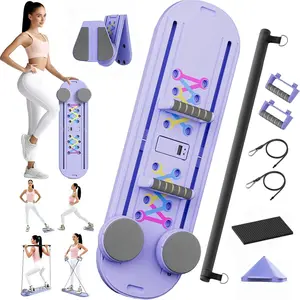 Pilates Board, Pilates Reformer Set, 7 in 1 Portable Pilates Reformer with Timer, Foldable Pilates Board for Home Workout, Multifunctional Pilates Equipment for Women/Men (Purple) Elastic Fitness