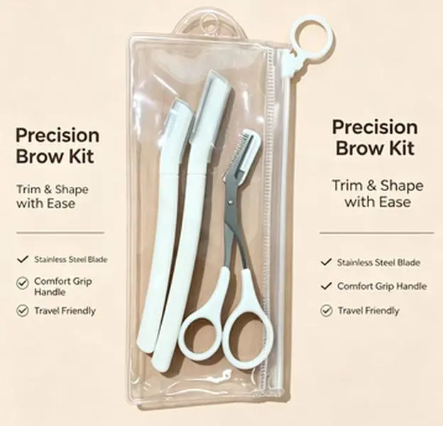 Eyebrow Trimmer Kit 2 Brow Trimmers and 1 Eyebrow Scissors Shaping Kit with Razor for Safe Grooming Compact 5.90 inch Beauty Tool for Home and Travel