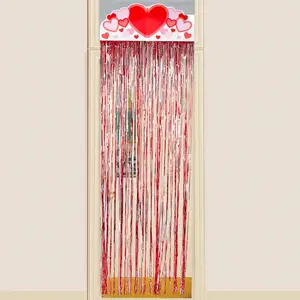 35 3/4" x 9 Ft. 2" Valentine Hearts Red Fringe Door Curtain with Topper
