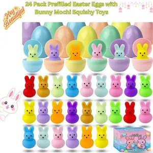24 Pack Prefilled Easter Eggs with Bunny Mochi Squishy Toys, Easter Basket Stuffers, Squishy Egg Fillers, Kids Party Favors, Classroom Exchange Gifts