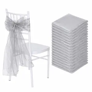 20 Pack Organza Chair Sashes 6"x108" Silver – Reusable Sheer Wedding Chair Bows