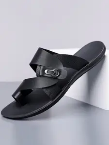 Men's Summer New Style Casual Beach Sandals, Plain Color Buckle Decoration Thin Sole Shoes, Trendy Fashion Non-Slip Breathable Beach Slippers