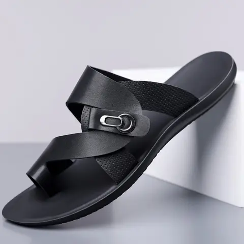 Men's Summer New Style Casual Beach Sandals, Plain Color Buckle Decoration Thin Sole Shoes, Trendy Fashion Non-Slip Breathable Slippers, Footwear for Beach