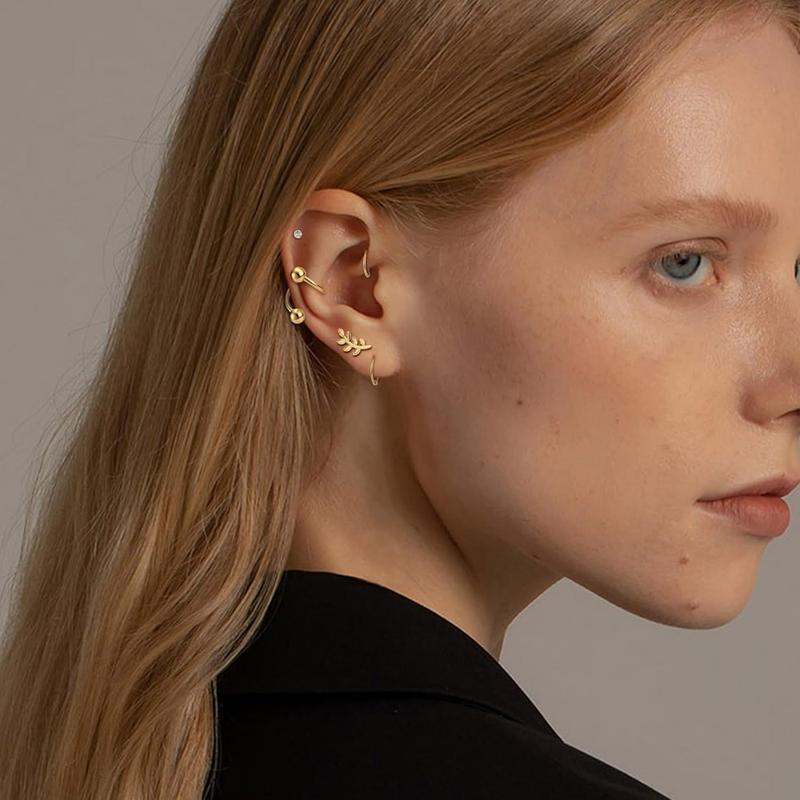 1Set Stainless Steel Cartilage Earrings Set for Women Opal Conch Helix Earrings Cartilage Stud Piercing Jewelry, Helix Studs, Stylish Studs, Durable Hoops