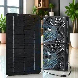 Solar Powered Dual Fan Cooling System, Silent Fan Cooling System, Multifunction Ventilator, Multipurpose Air Circulation Device for Home, Outdoor, Greenhouse, Chicken House, Ventilation Fan