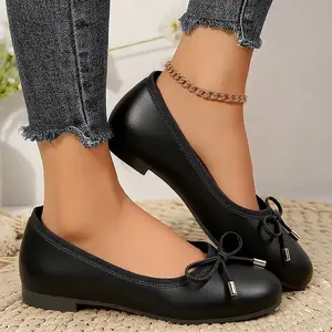 Women's Bow Ballet Flats Solid Color Soft Insole Round Toe Girl Comfortable Elegant Lightweight Breathable Slip-on Casual Dressy Ballerina Work Flat Shoes Footwear for Daily Wear XQX