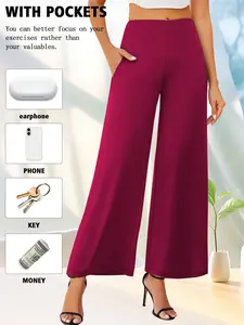 Plus Size Women High Waist Wide Leg Yoga Pants, Side Pockets, Ideal for Gym and Daily Wear, Comfortable and Stylish Activewear