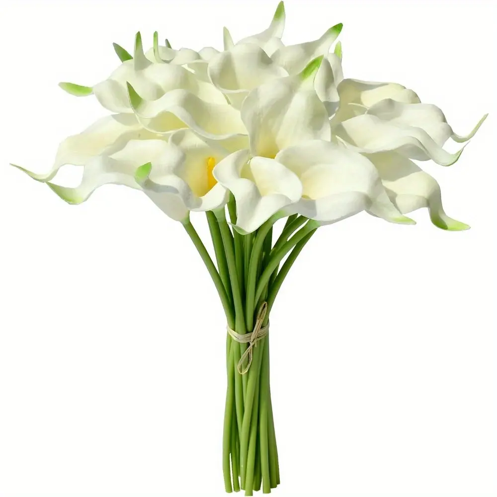 20pcs Lifelike Artificial Calla Lily Bouquet - 13.4" Elegant White Fabric Flowers with Green Stems, Ribbon, Ideal for Weddings, Home Decor, Home Supplies Decorative Plants