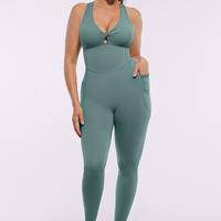 Racerback Jumpsuit-Slate Green