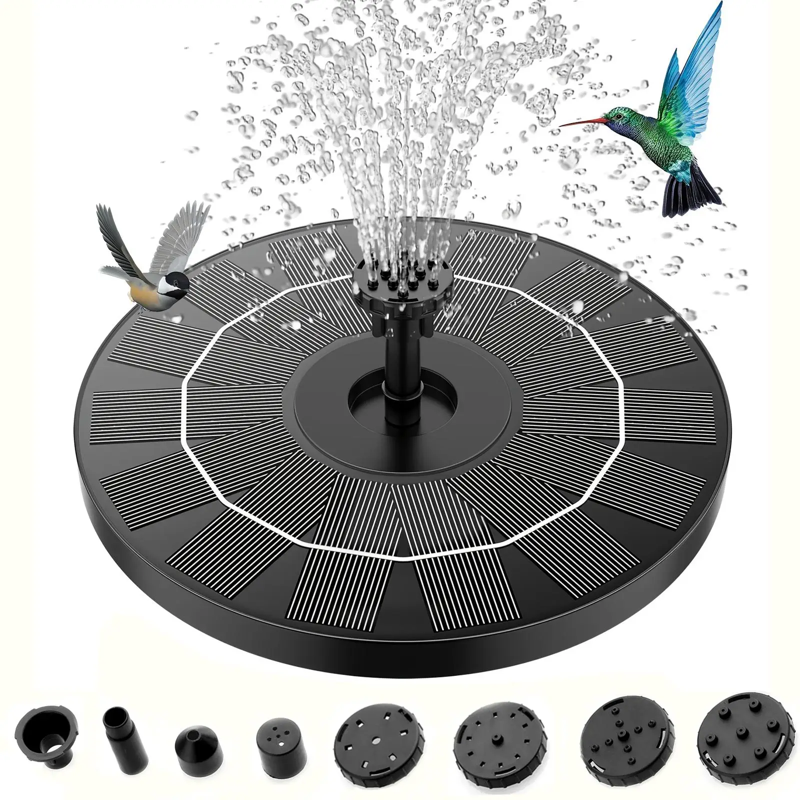 Solar Fountain, Solar Panel, 1 Count Solar Fountain with Nozzles, Suitable for Garden, Pond, Pool, Fish Tank, Aquarium and Outdoor