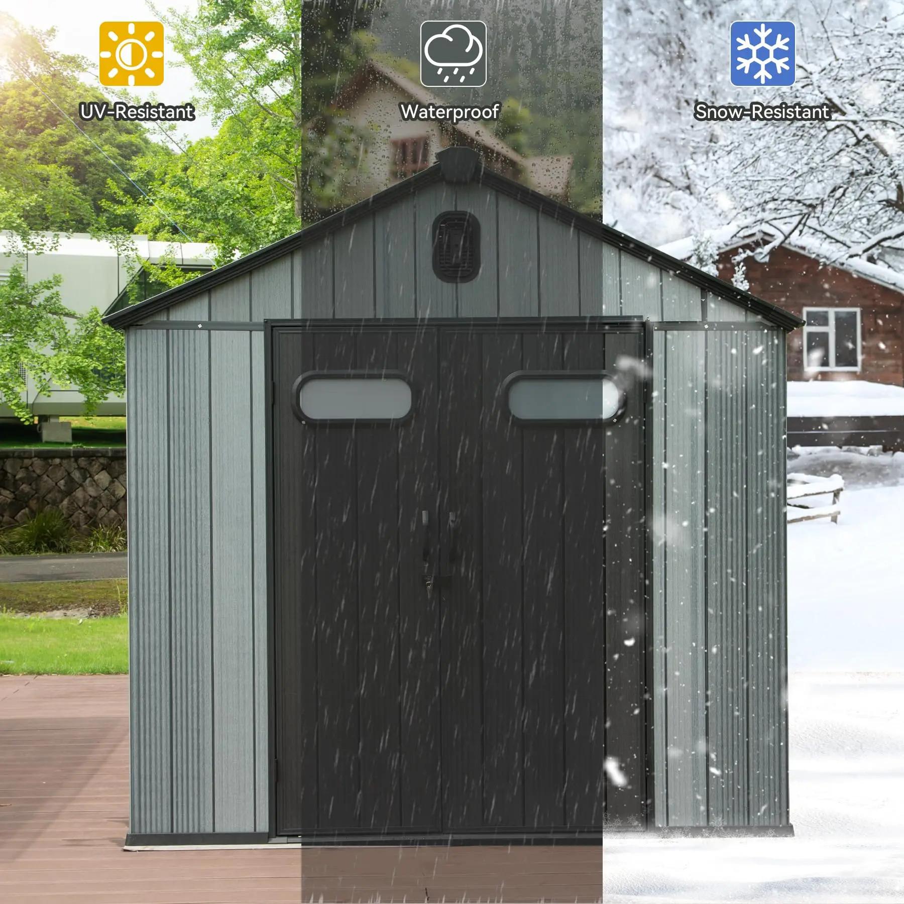 Outdoor Resin Storage Shed Lockable Door Waterproof Plastic Garden Tool Shed Windows Vents Patio Furniture