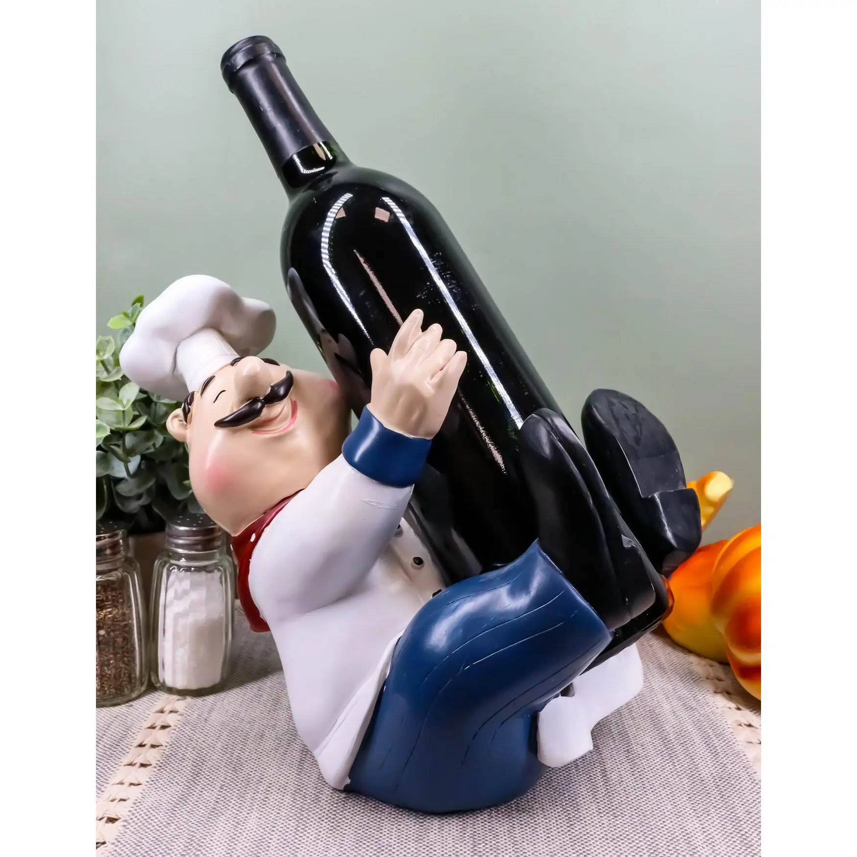 The Love Of Wine Fat Chef Hugging Wine Bottle Holder Figurine Kitchen