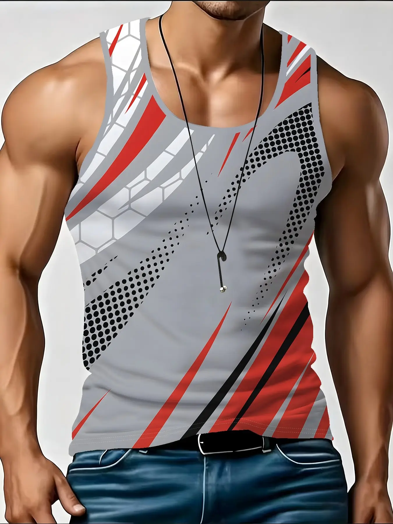 Men's Latest Sleeveless Vest, Casual Loose-Fit Summer Top, Striped, Comfortable for Basketball, Gym, Beach, Streetwear