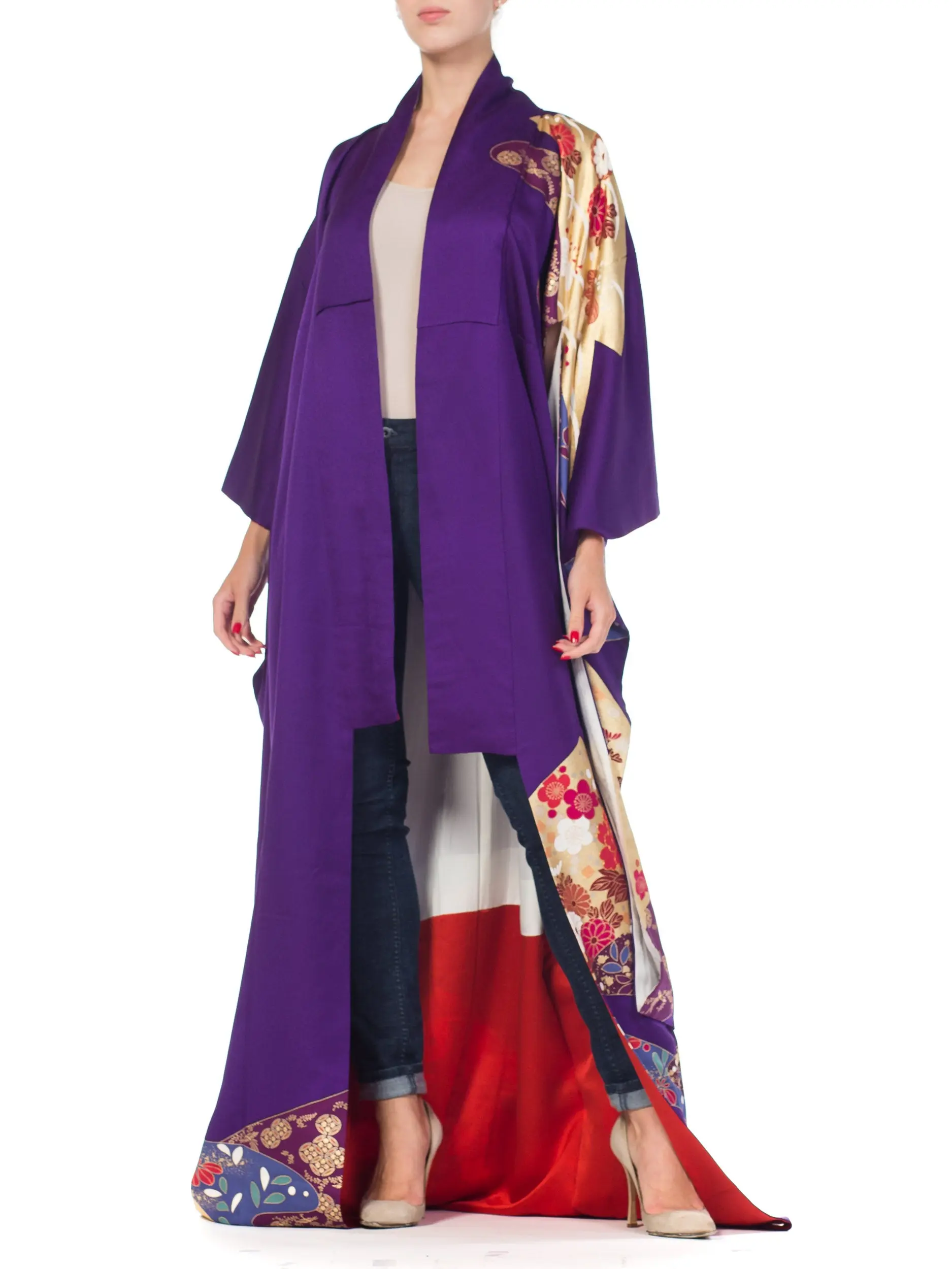 1970S Royal Purple & Gold Japanese Silk  Kimono