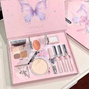 8-piece beauty makeup set, including eye shadow, powder blusher, highlighter, powder, mascara, and velvet lip gloss, is the perfect gift choice