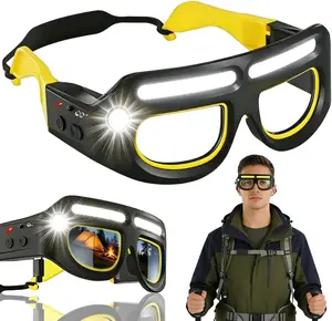 Rechargeable LED Headlamp Glasses, Motion Sensor + Touch Control, 5 Light Modes, USB-C Charging, Hands-Free Lit Glasses for Running, Camping, Fishing, Cycling & Hiking (Yellow and Black) outdoorfun