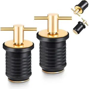 2 Pcs T-Handle Boat Drain Plug Brass Drain Snap Plug for Boat Marine 1 Inch