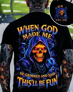 Chaosmoda Generation X Custom Year Skull Graphic Tee | When God Made Me He Grinned Funny Vintage T-Shirt