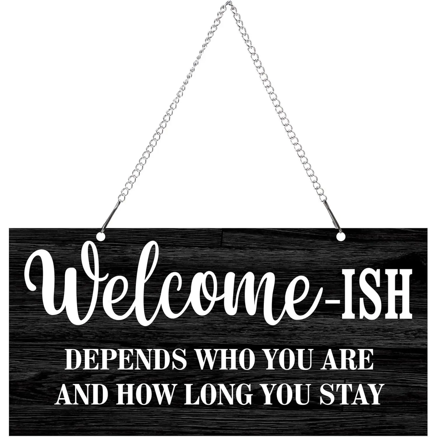 Funny Welcome Front Door Sign Welcome-ish Hanging Sign 12 x 6 Inch, Rustic Wall Farmhouse Door Decor for  Porch Entryway Decor(White Words with Black Base)