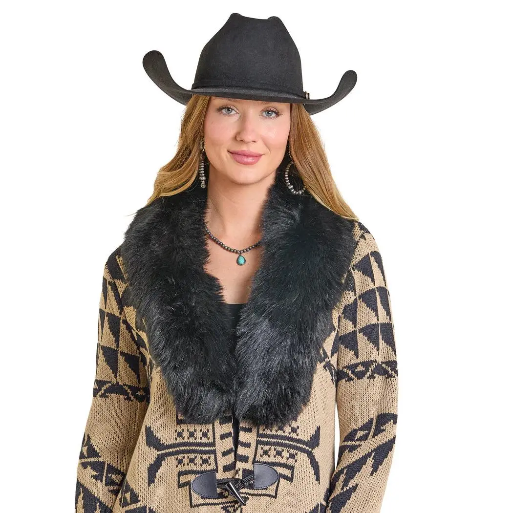 Aztec Sweater with Detachable Fur Collar