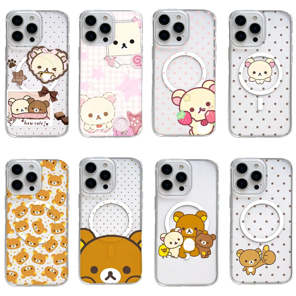 y2k Kawaii Rilakkuma Korilakkuma Magnetic Phone Cases for iPhone 17 Air 16 Pro Max 15 14 Plus 13 12 11 Shockproof Clear Anime Case Cellphone Smartphone Protective Screen Protector, Accessories, Casing