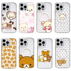 y2k Kawaii Rilakkuma Korilakkuma Magnetic Phone Cases for iPhone 17 Air 16 Pro Max 15 14 Plus 13 12 11 Shockproof Clear Anime Case