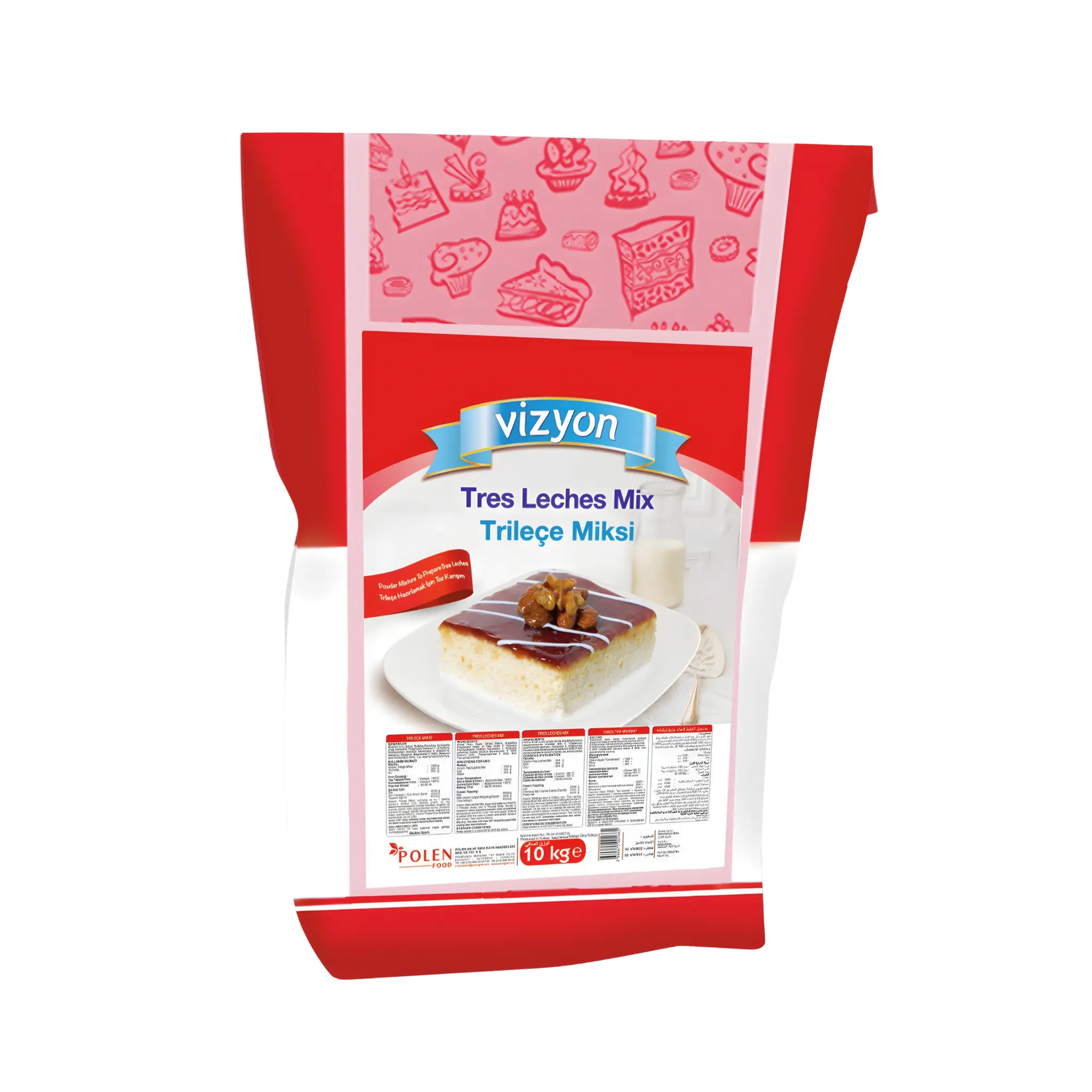 Vizyon Tres Leches Cake Mix 22lbs – Soft & Absorbent Cake Base for Tres Leches Desserts