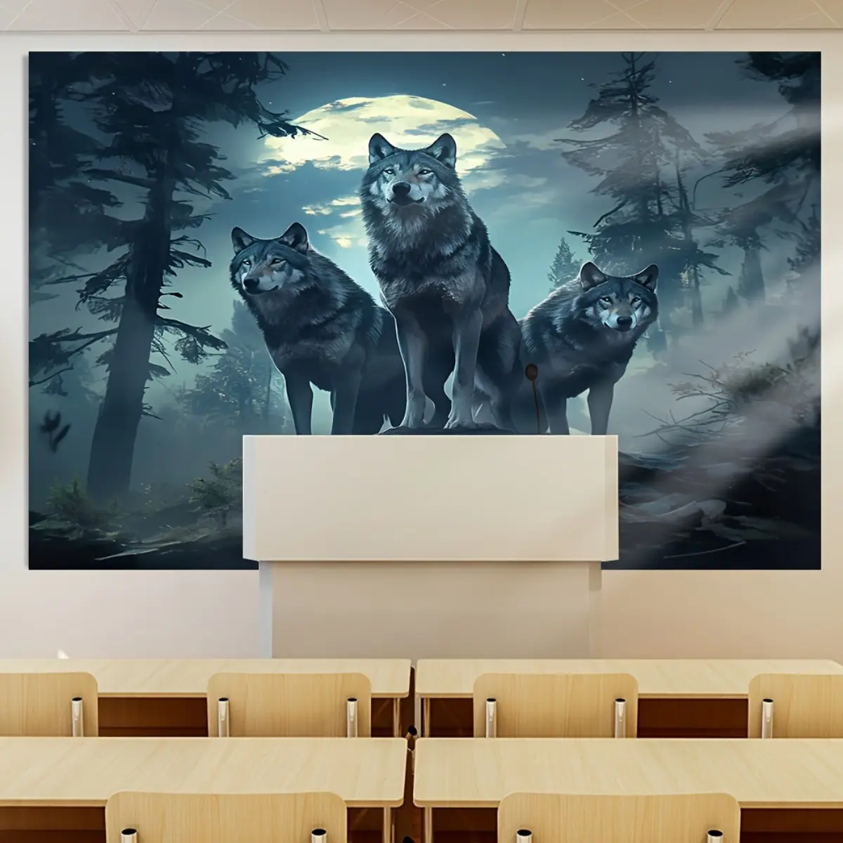 Majestic Wolf Family Wall Tapestry - Large Wolf Moon Design with 4 Wolves & Full Moon, Durable (Multi-Size: 39"x59"/51"x59"/70"x90") - Easy Hang Wolf Pack Decor for Living Room, Bedroom, Dorm - No Electricity Needed, Nature
