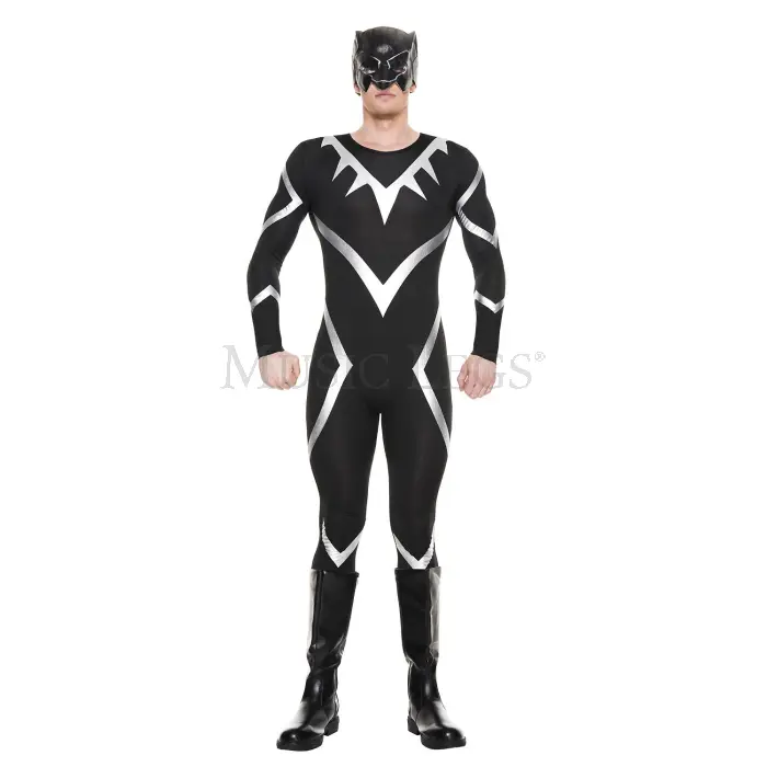 212 MAIN Pet Panther Cosplay Bodysuit - Black & Silver Long-Sleeve 2-Piece Medium Metallic Polyester-Elastane Blend Dog & Cat Costume with Panther Mask, Menswear Alternative Outfit