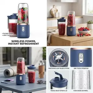 Portable USB-C Juicer Set, 3-Piece Blender with 2 Cups, Precision Blade System, Wireless Design, Ideal for Home Kitchen Gym Travel, Fruit Vegetable Juicer