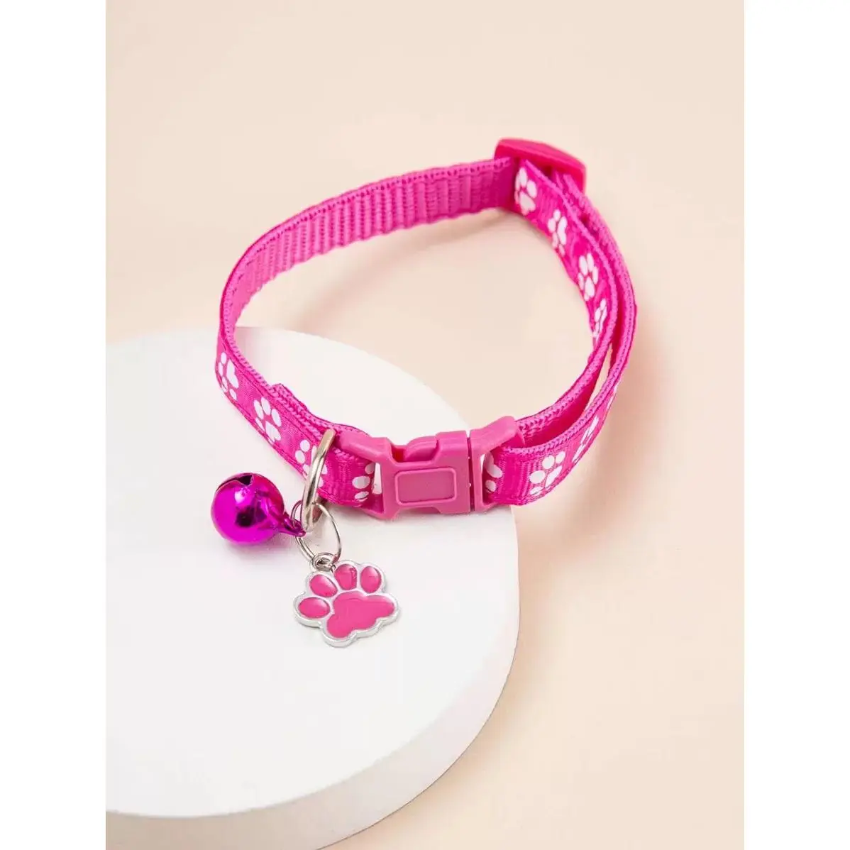 Polyester Paw Print Pendant Pet Collar - 1pc, Small Breed Accessory for Cats and Dogs, Lead-Compatible