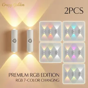 2 PCS Smart LED Night Light with Motion Sensor RGB Gradient Ambient Lighting USB Rechargeable Magnetic Wall Lamp for Bedroom Entryway Hallway Desk Stairs